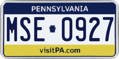 PA license plate MSE0927