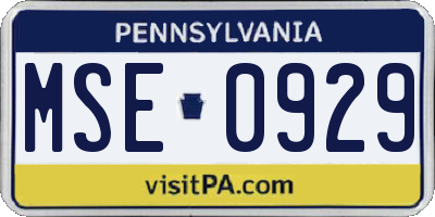 PA license plate MSE0929