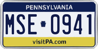 PA license plate MSE0941