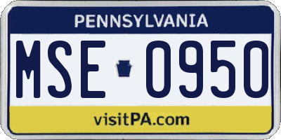 PA license plate MSE0950