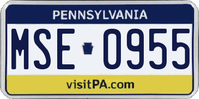 PA license plate MSE0955