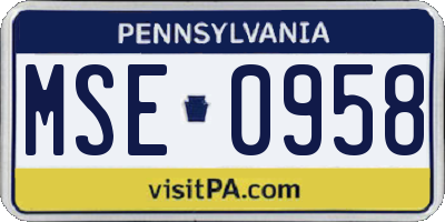PA license plate MSE0958