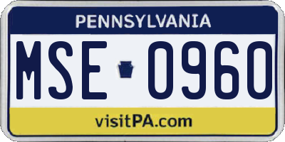 PA license plate MSE0960