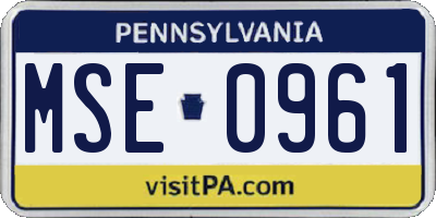 PA license plate MSE0961