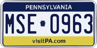 PA license plate MSE0963