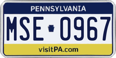 PA license plate MSE0967