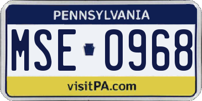 PA license plate MSE0968