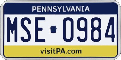 PA license plate MSE0984