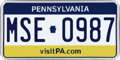 PA license plate MSE0987