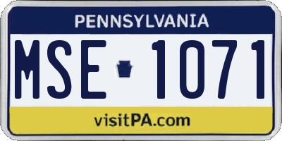 PA license plate MSE1071