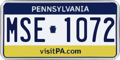 PA license plate MSE1072