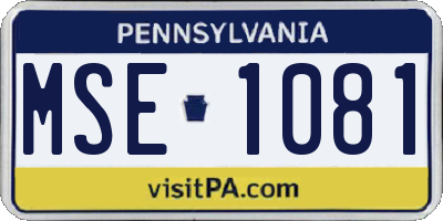 PA license plate MSE1081