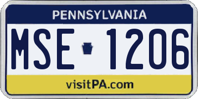 PA license plate MSE1206
