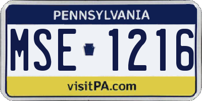 PA license plate MSE1216