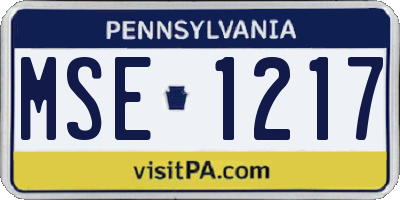 PA license plate MSE1217