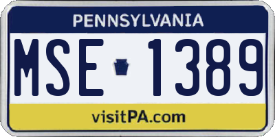 PA license plate MSE1389