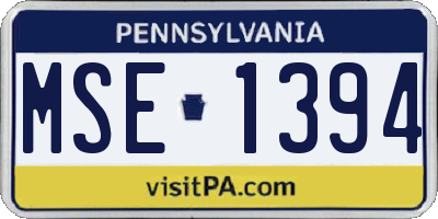 PA license plate MSE1394