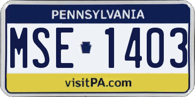 PA license plate MSE1403