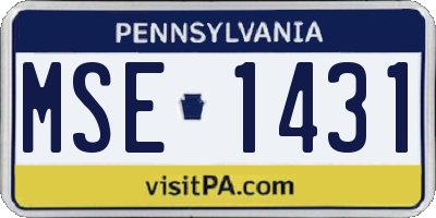 PA license plate MSE1431