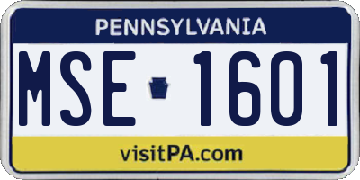 PA license plate MSE1601