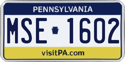 PA license plate MSE1602