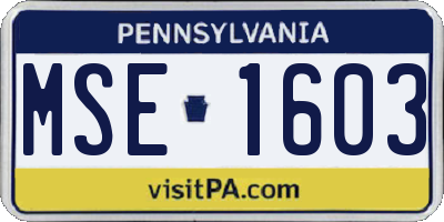 PA license plate MSE1603