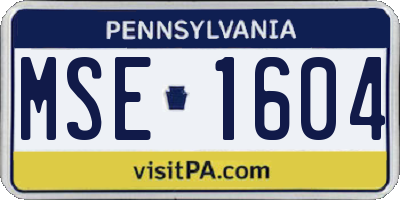 PA license plate MSE1604