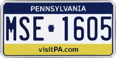 PA license plate MSE1605
