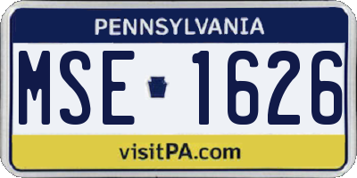 PA license plate MSE1626