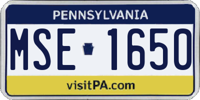 PA license plate MSE1650