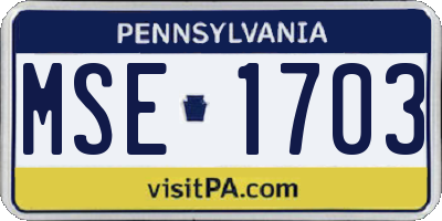 PA license plate MSE1703