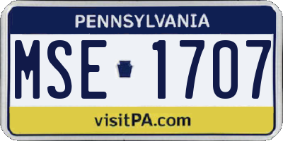 PA license plate MSE1707