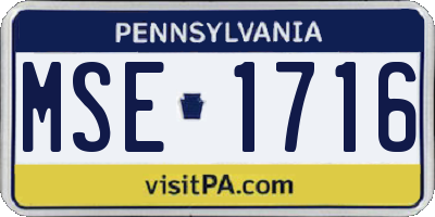 PA license plate MSE1716