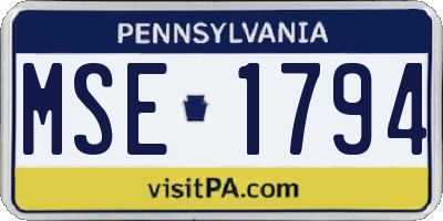 PA license plate MSE1794