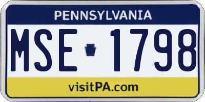 PA license plate MSE1798