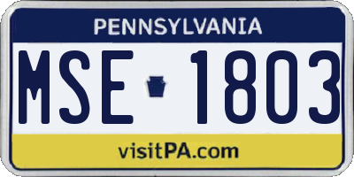 PA license plate MSE1803