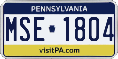 PA license plate MSE1804