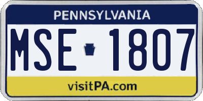 PA license plate MSE1807