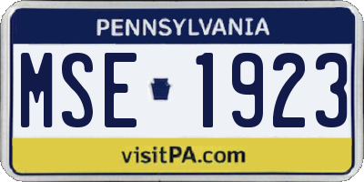PA license plate MSE1923