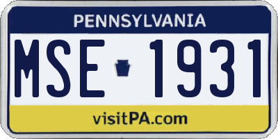 PA license plate MSE1931