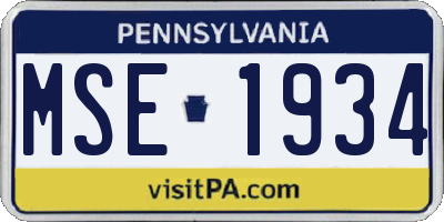 PA license plate MSE1934