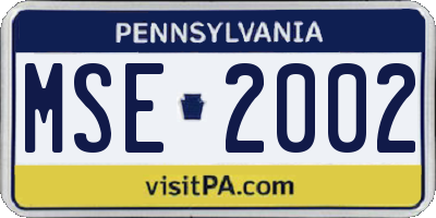 PA license plate MSE2002