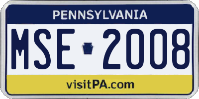 PA license plate MSE2008