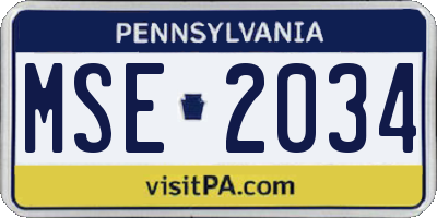 PA license plate MSE2034