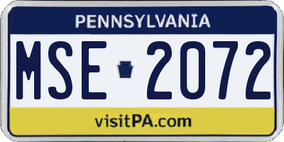 PA license plate MSE2072