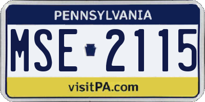 PA license plate MSE2115