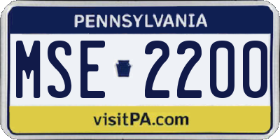 PA license plate MSE2200
