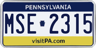 PA license plate MSE2315