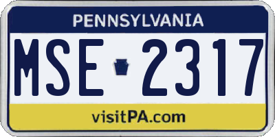 PA license plate MSE2317