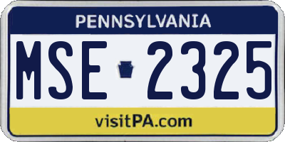 PA license plate MSE2325